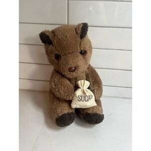 Vintage Brown Bear Plush Holding A Bag of Sugar - Free Shipping